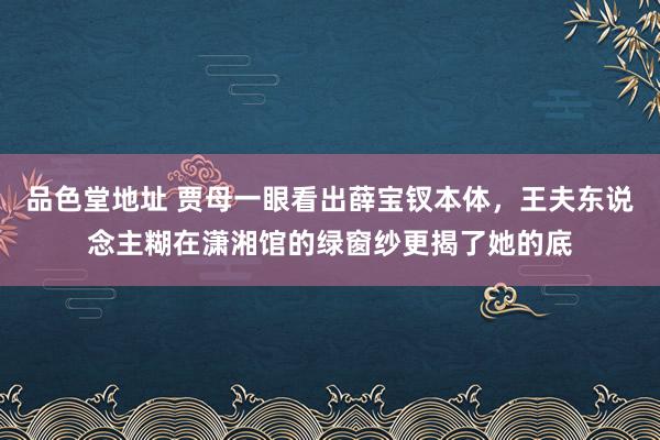 品色堂地址 贾母一眼看出薛宝钗本体，王夫东说念主糊在潇湘馆的绿窗纱更揭了她的底