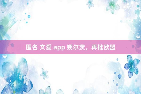 匿名 文爱 app 朔尔茨，再批欧盟