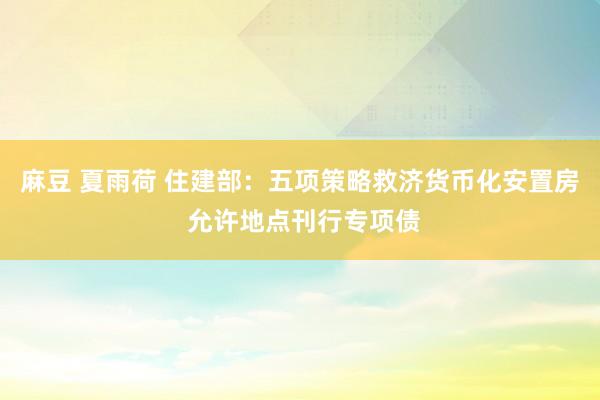 麻豆 夏雨荷 住建部：五项策略救济货币化安置房 允许地点刊行专项债